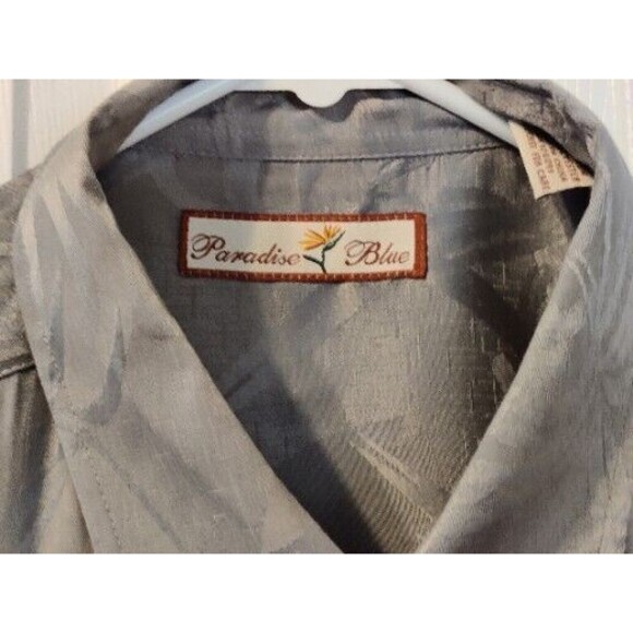 Paradise Blue Men's 2XL Short Sleeve Button Down Shirt Front Pocket Gray - Picture 3 of 6